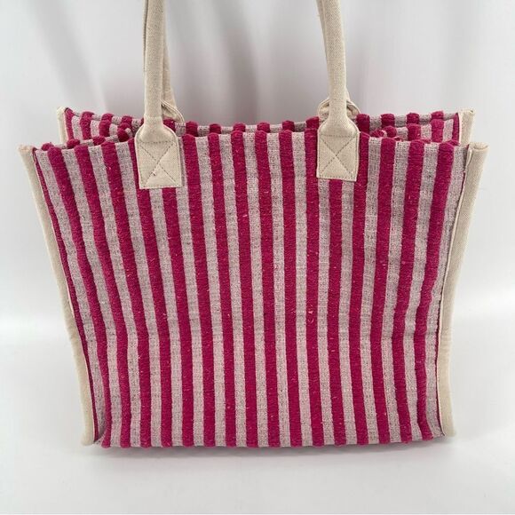 Christian Siriano Women’s Pink Creme Stripe Double Handle Large Terry Cloth Tote - Picture 6 of 10